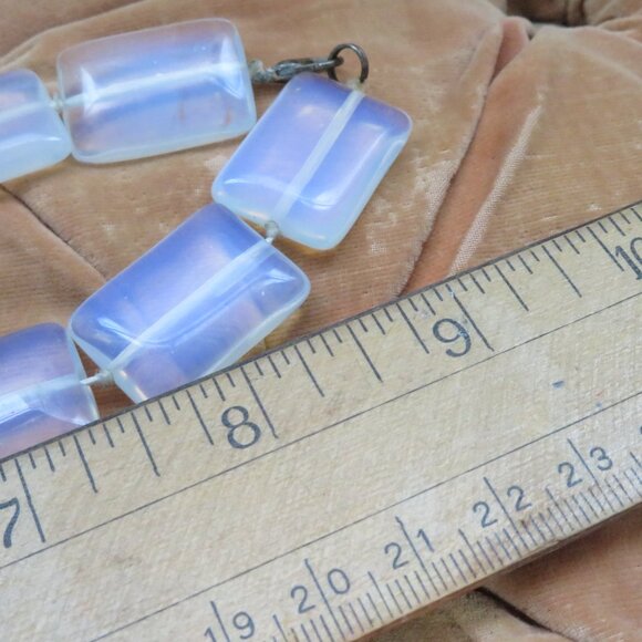Antique Vintage OPALINE OPALESCENT opalite rectangle necklace fire moonstone - Picture 8 of 12